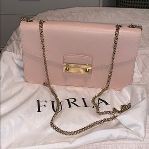 Furla pink purse with long chain